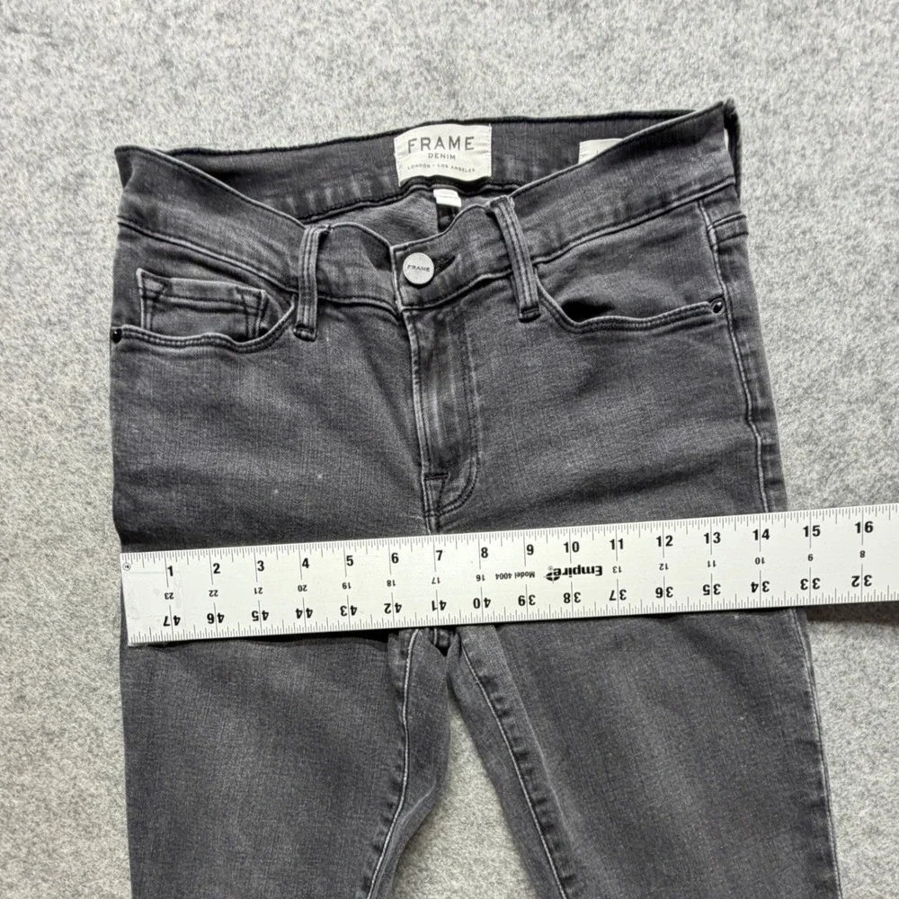 Frame Denim Le Skinny de Jeanne Jeans 27 Charcoal Gray Distressed Knee Raw Hem